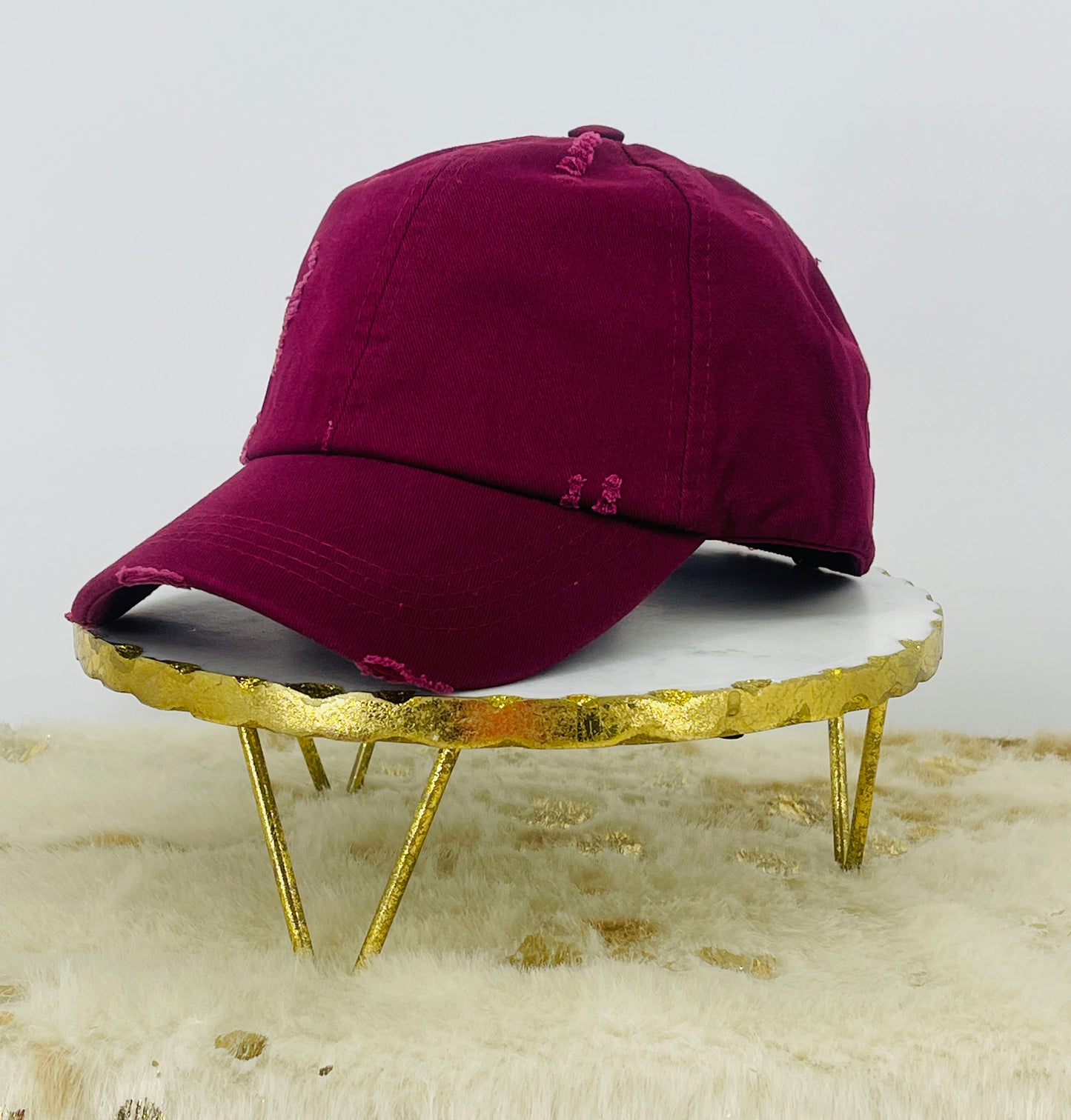 Burgundy Ladies Distressed Ponytail Hat