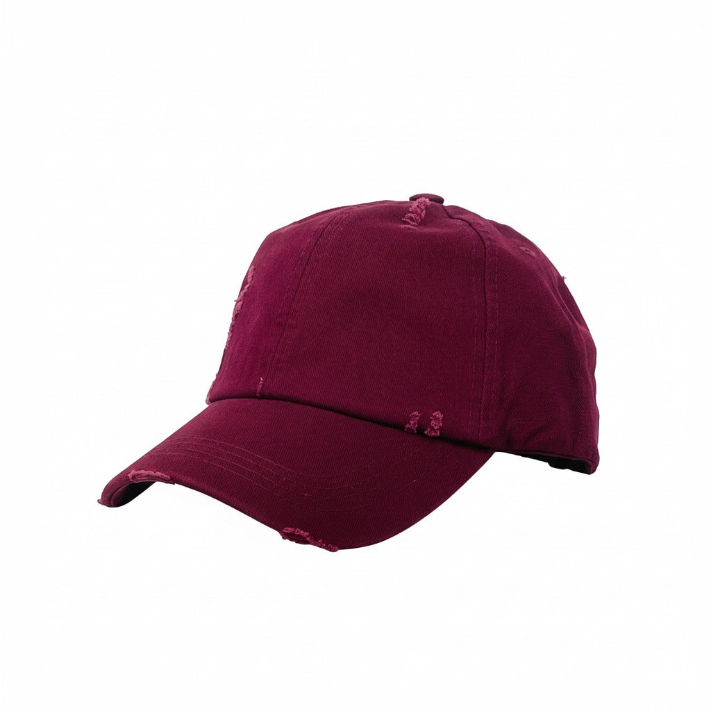 Burgundy Ladies Distressed Ponytail Hat