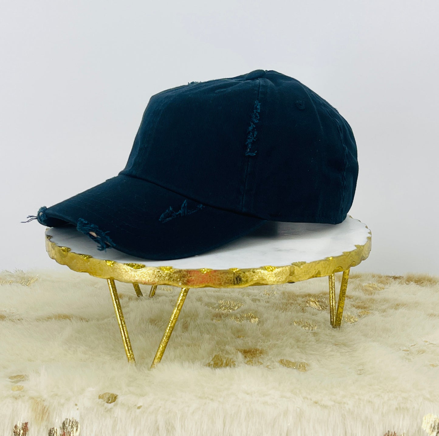 Black Ladies Distressed Ponytail Hat