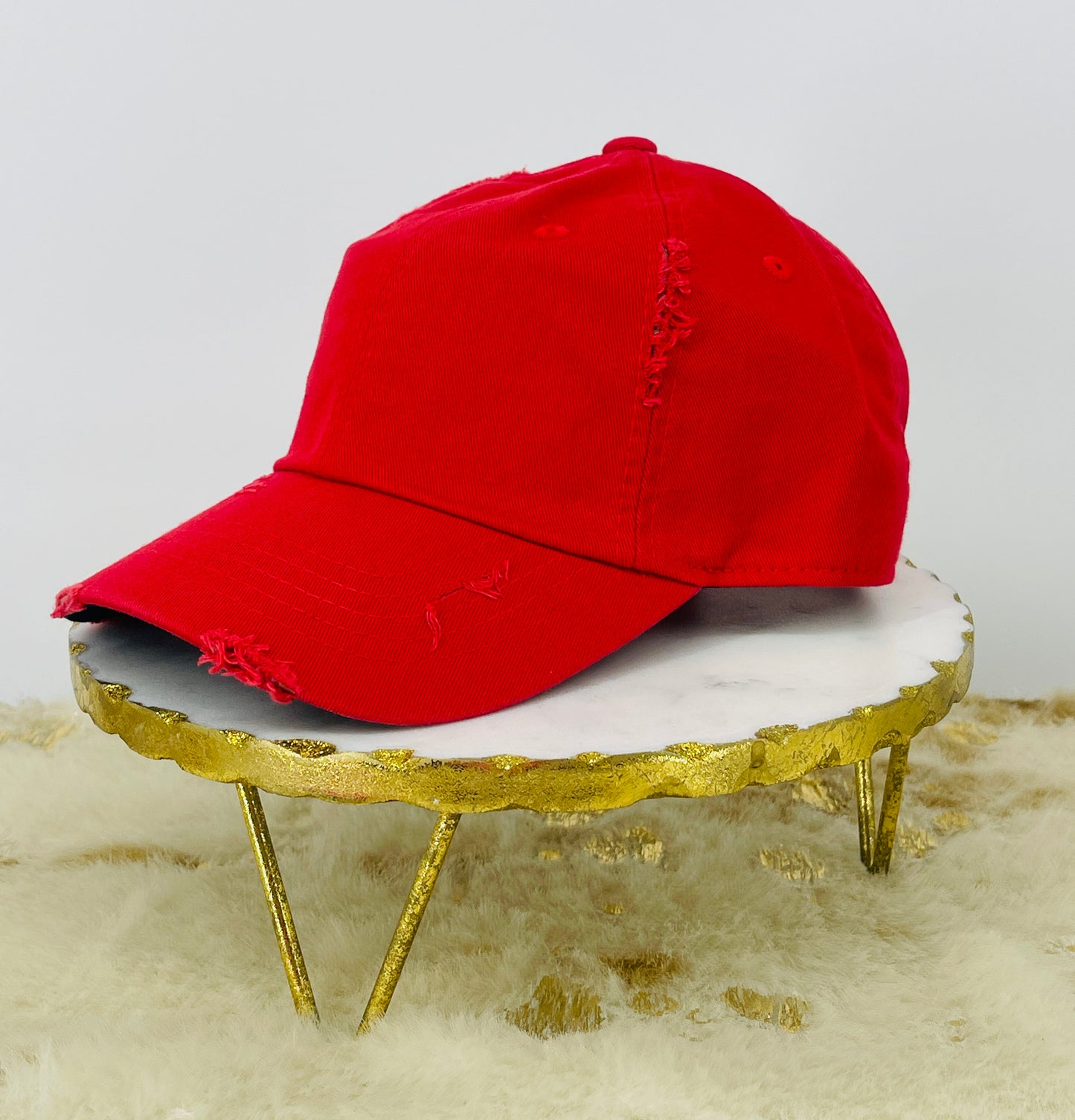 Red Ladies Distressed Ponytail Hat