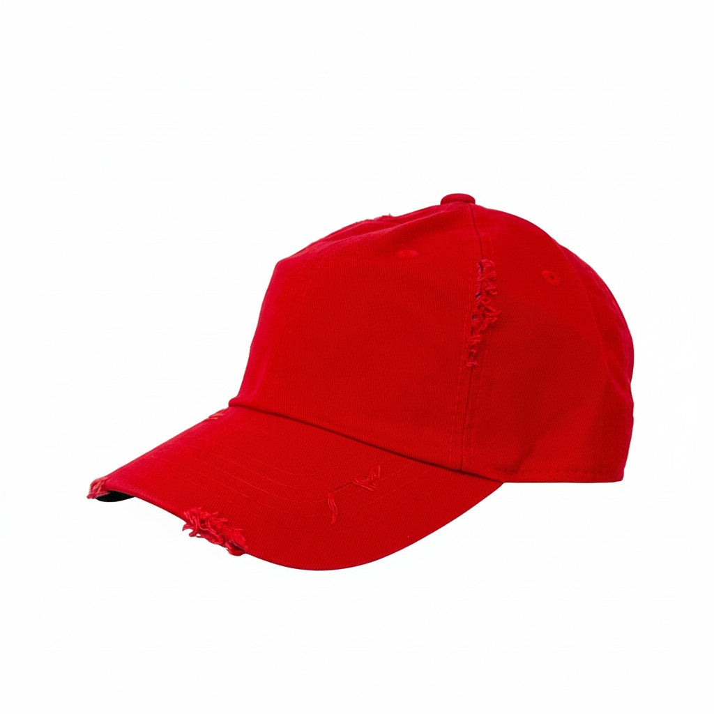 Red Ladies Distressed Ponytail Hat