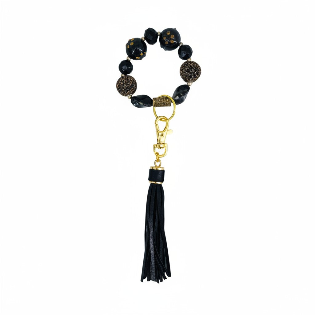 Black and Gold Glass Bead Keychain