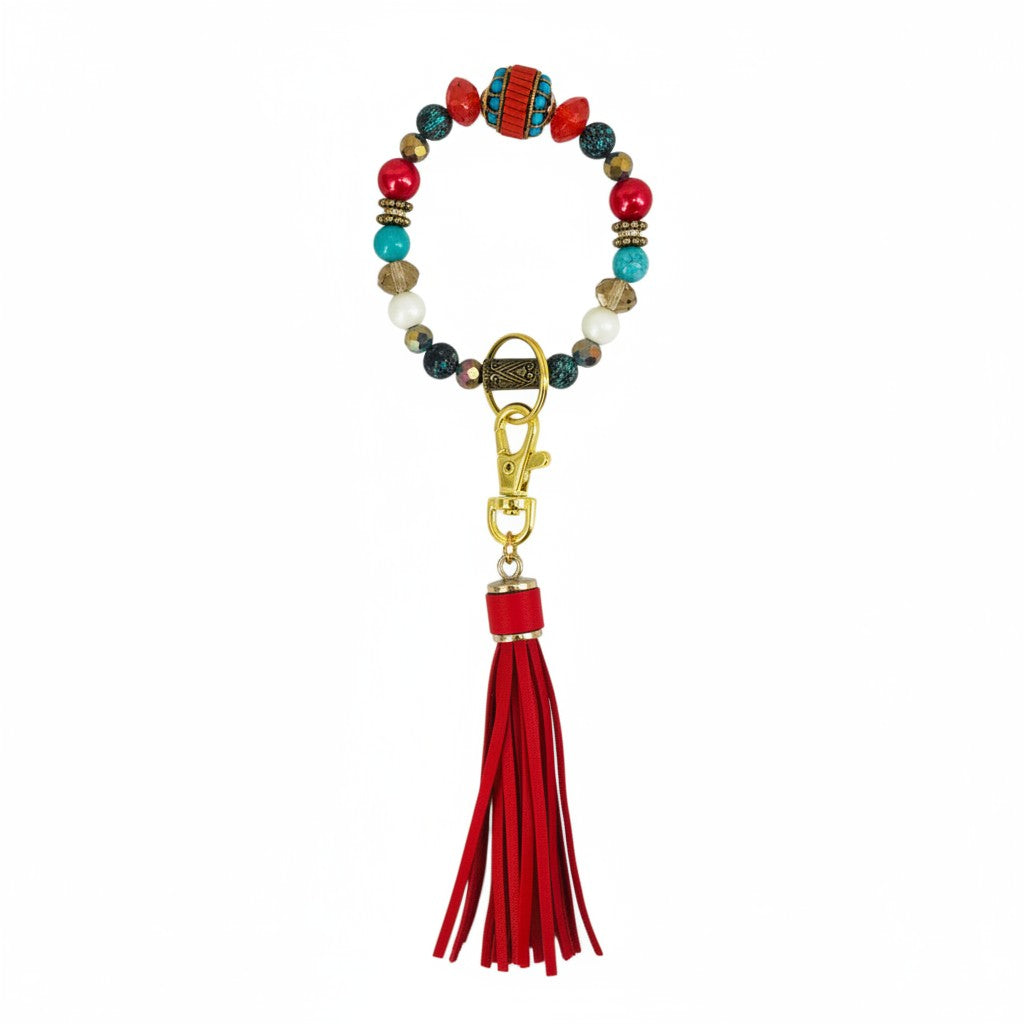 Red and Turquoise Glass Bead Keychain