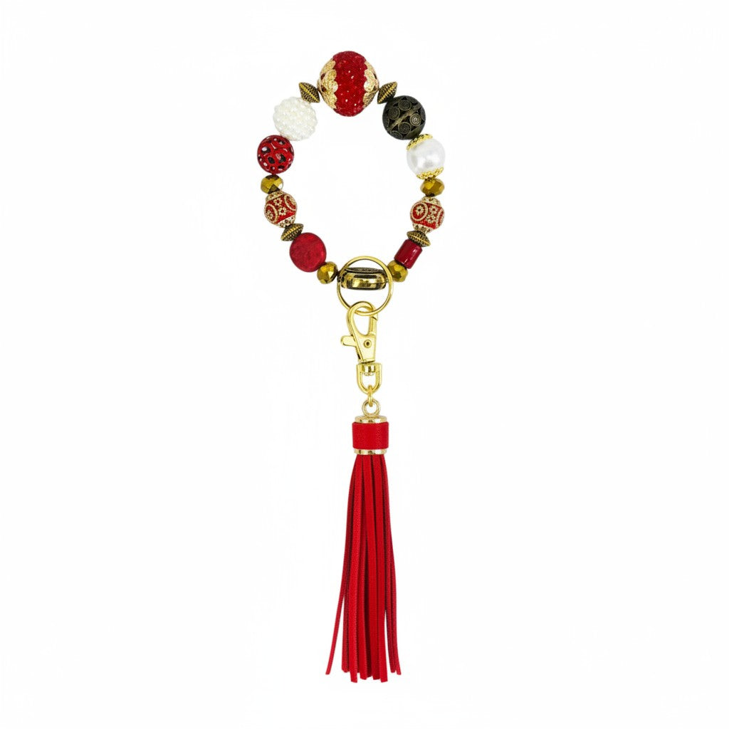 Red and Gold Glass Bead Keychain