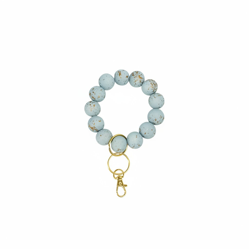 Turquoise and Gold Wood Bead Keychain