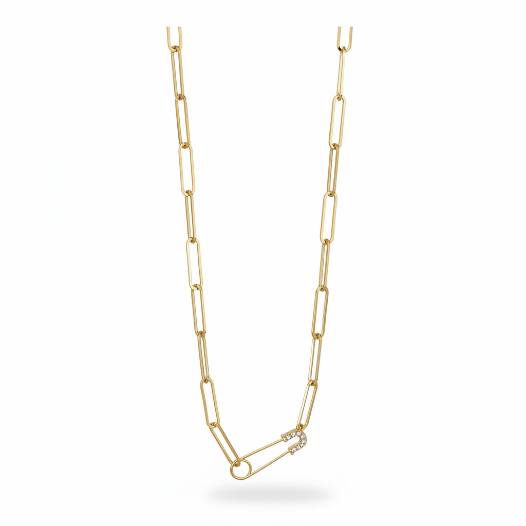 Pavé Pin Paperclip Chain Necklace