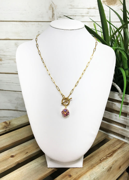 Paperclip Chain & Crystal Pendant Necklace - N693