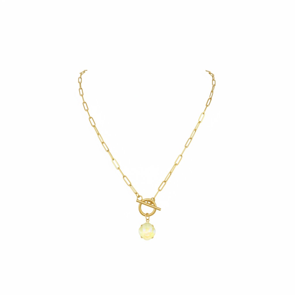 Genuine Crystal Pendant & Paperclip Toggle Necklace