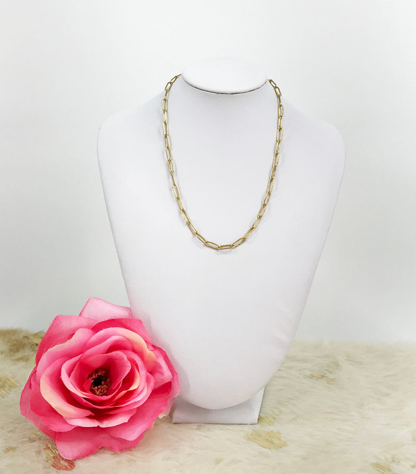 Stainless Steel Textured Paperclip Chain Necklace - N774