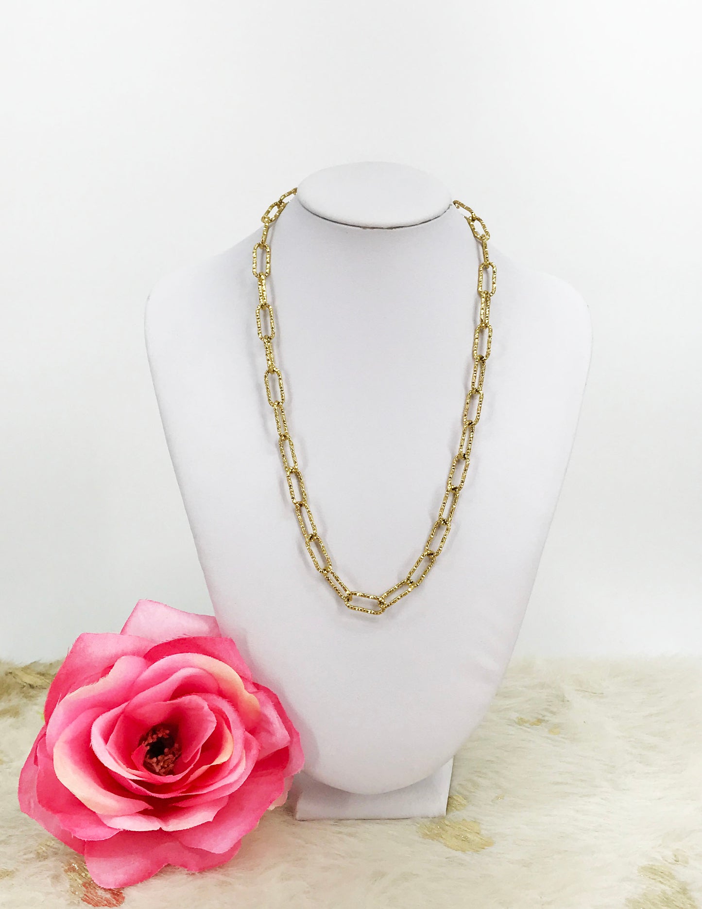 Stainless Steel Textured Paperclip Chain Necklace - N777
