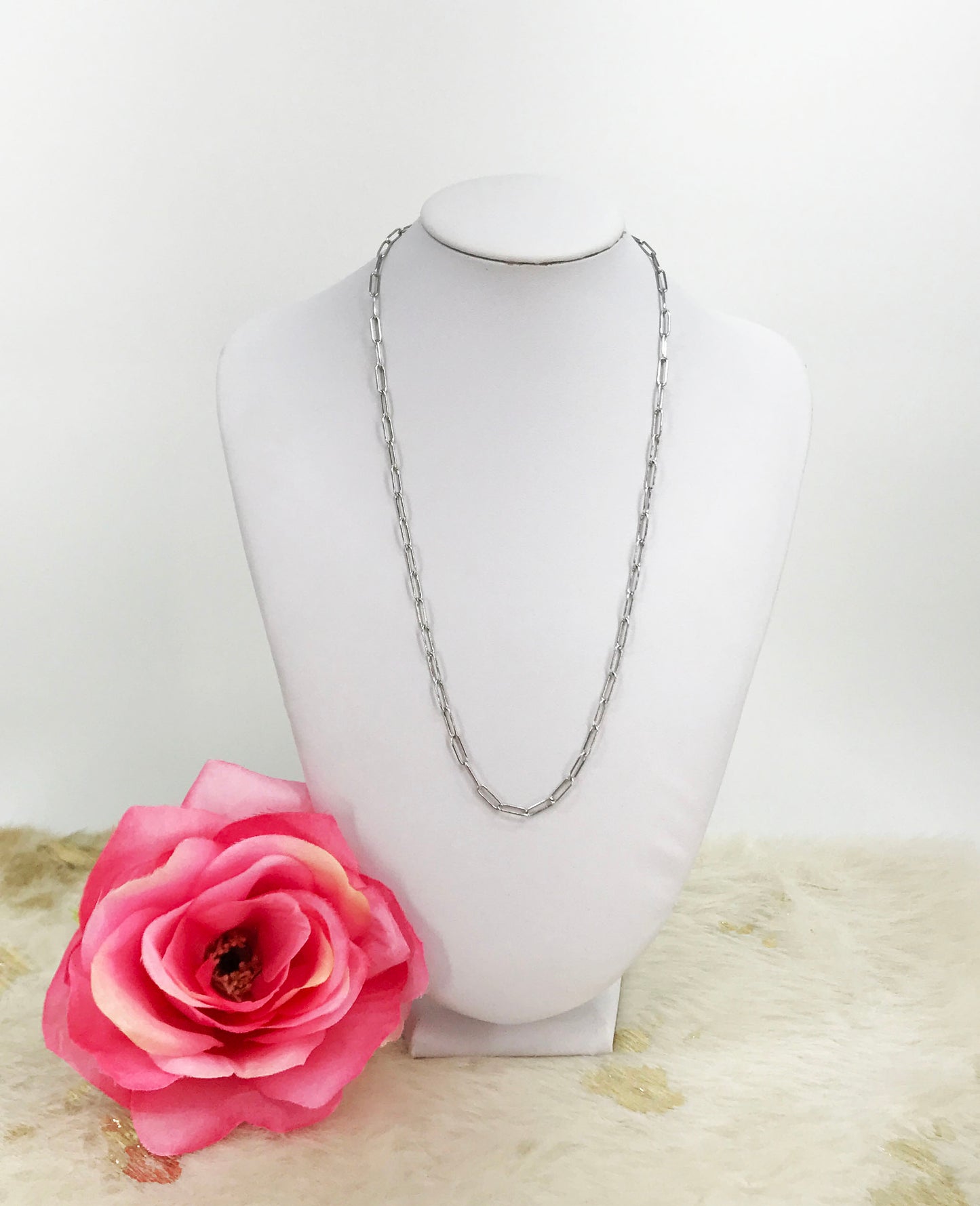 Stainless Steel Smooth Paperclip Chain Necklace - N778