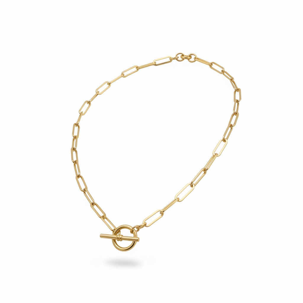 Gold Tone Smooth Paperclip Chain Necklace