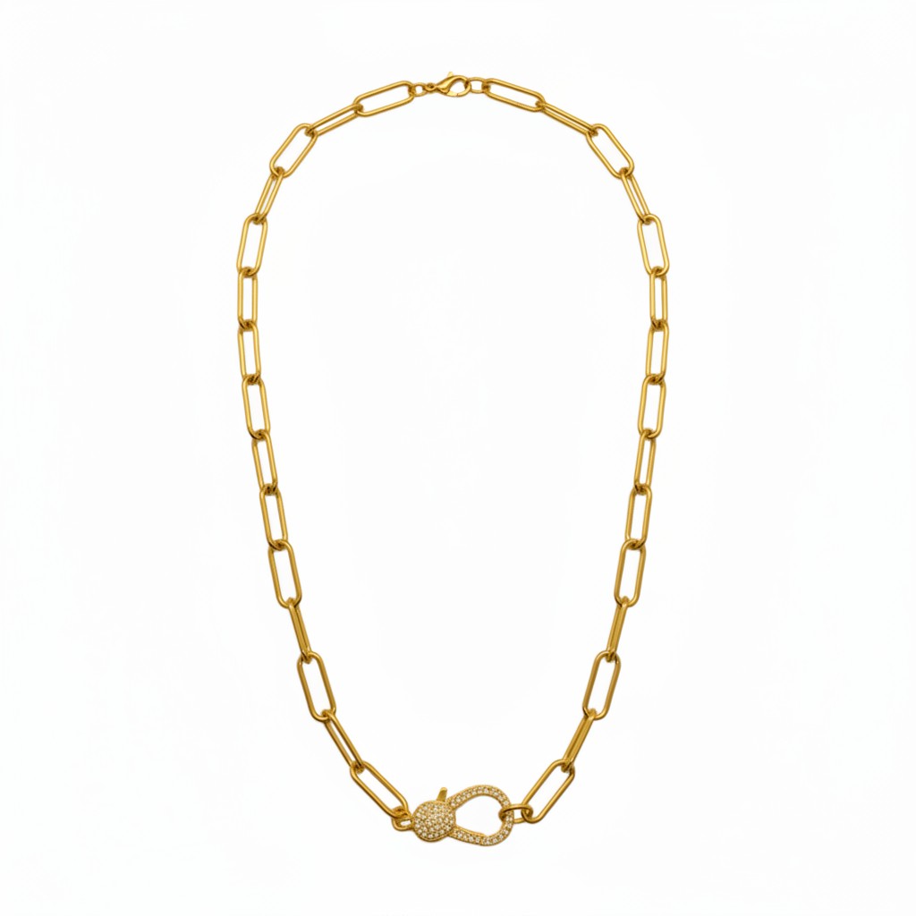 Gilded Pavé Claw Paperclip Chain Necklace