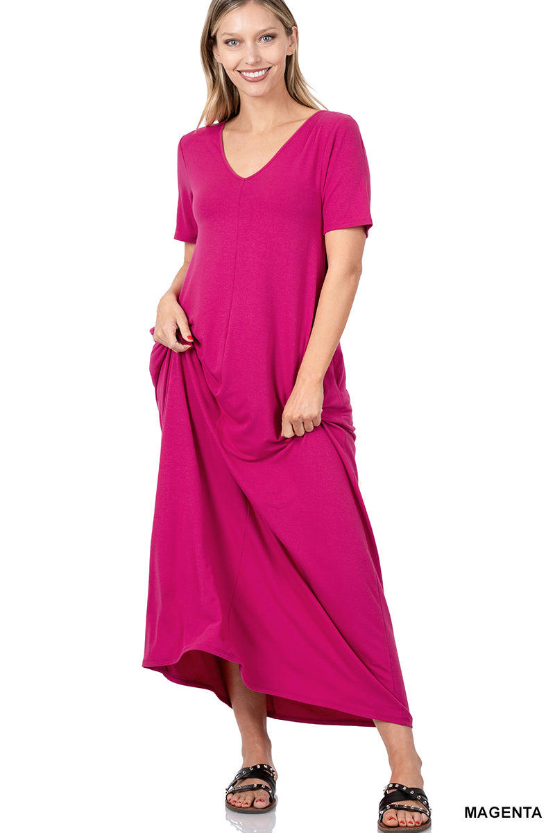 magenta maxi dress Magenta Short Sleeve Maxi Dress