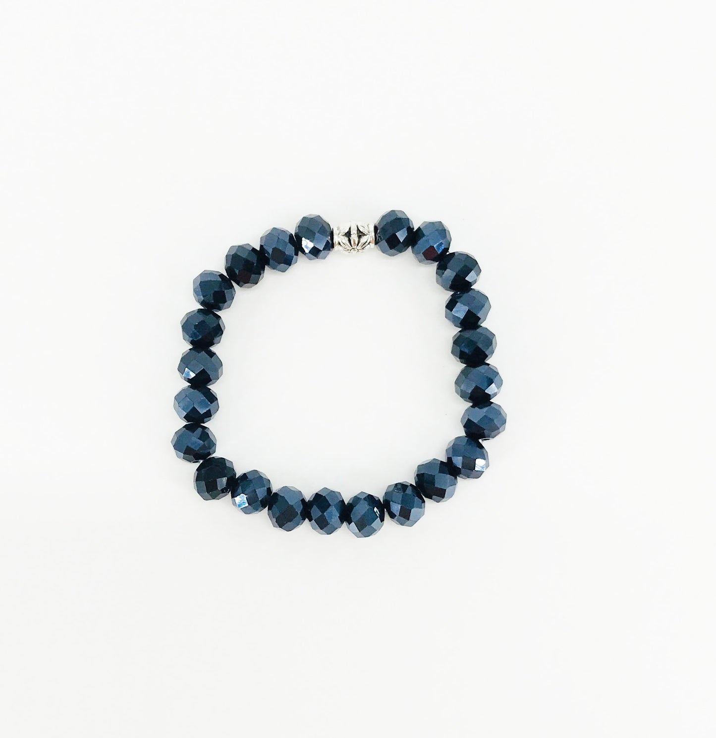 Metallic Black Glass Bead Stretchy Bracelet