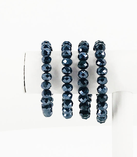 Metallic Black Glass Bead Stretchy Bracelet