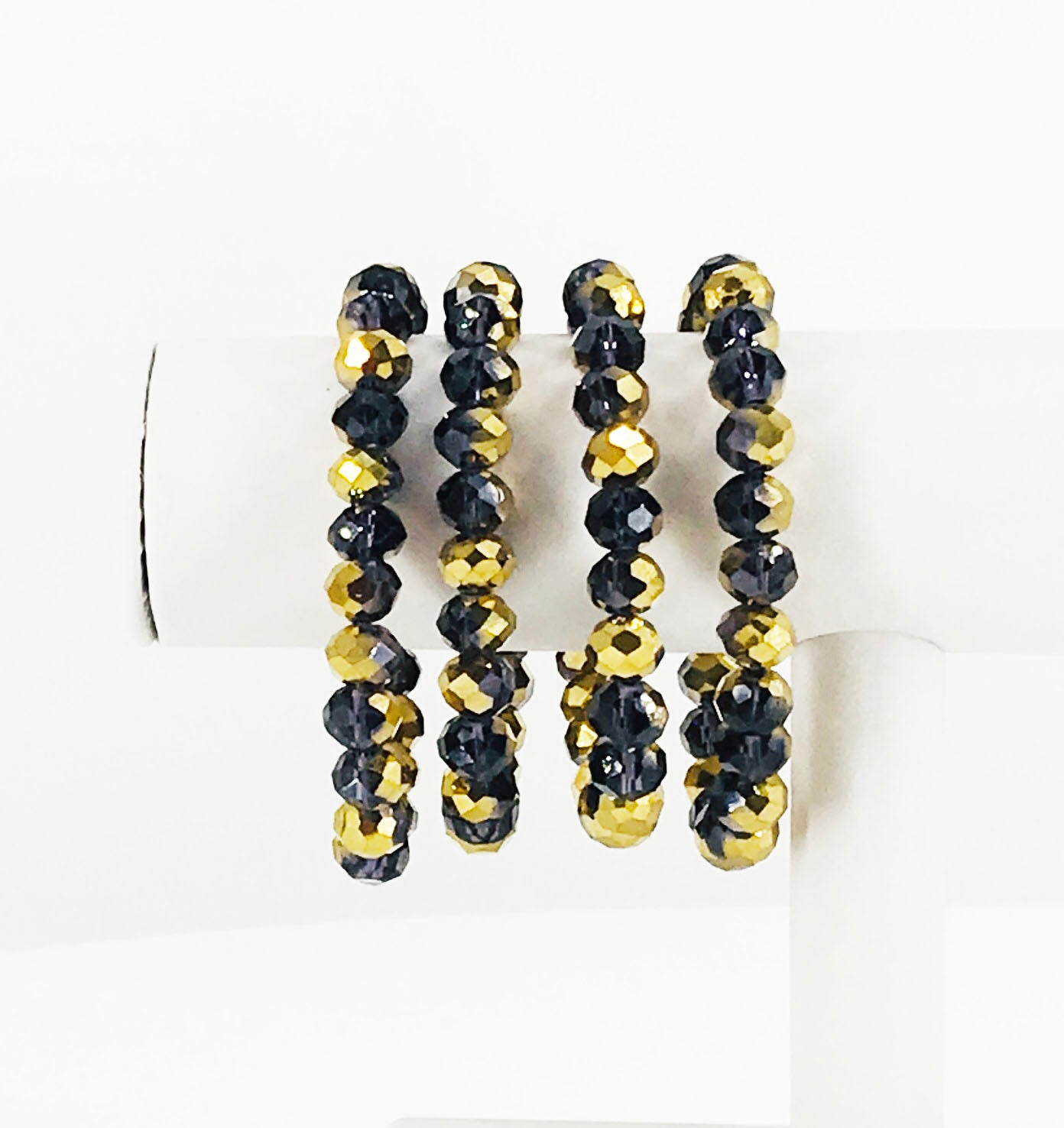 Gold & Violet Glass Bead Stretchy Bracelet