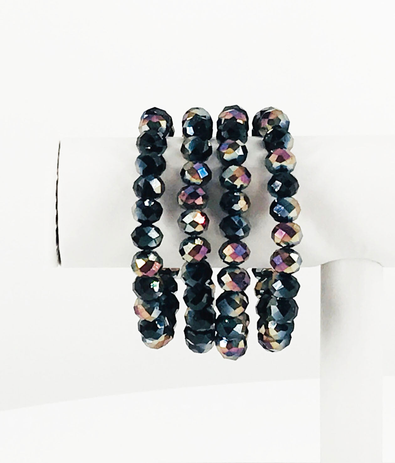 Black Violet Glass Bead Stretchy Bracelet