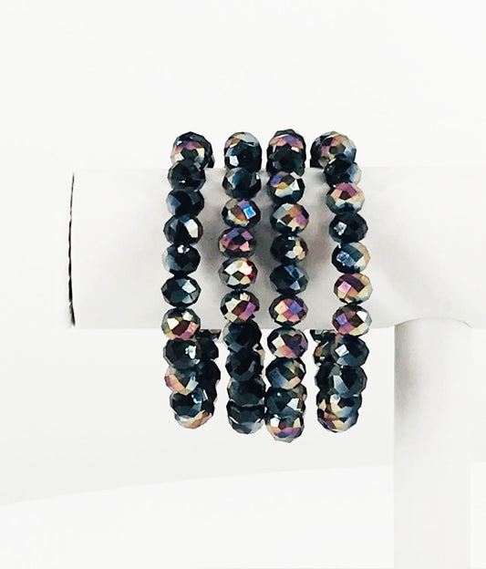 Black Violet Glass Bead Stretchy Bracelet