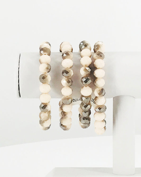 Opaque Beige Glass Bead Stretchy Bracelet