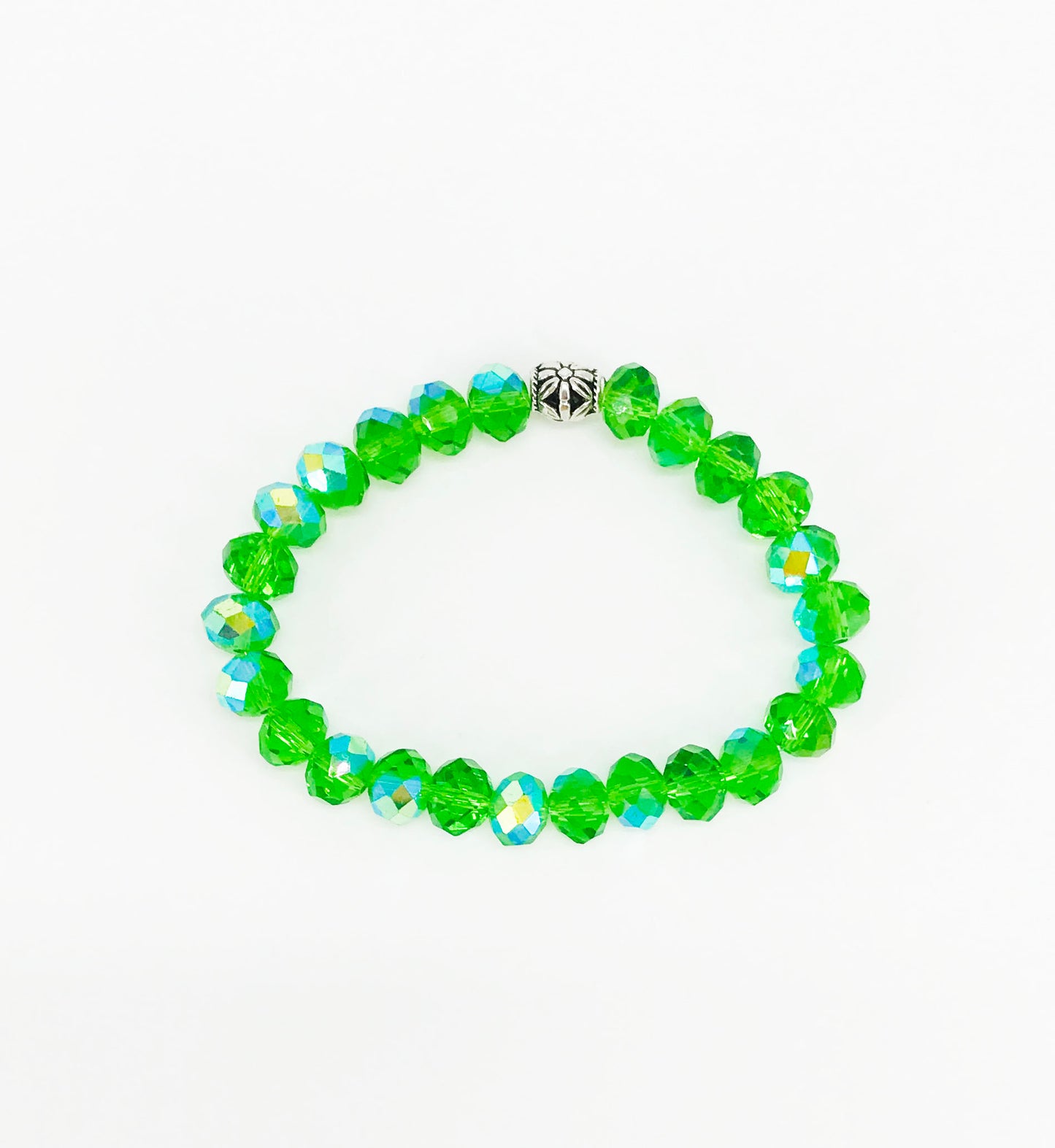 Medium Green AB Glass Bead Stretchy Bracelet