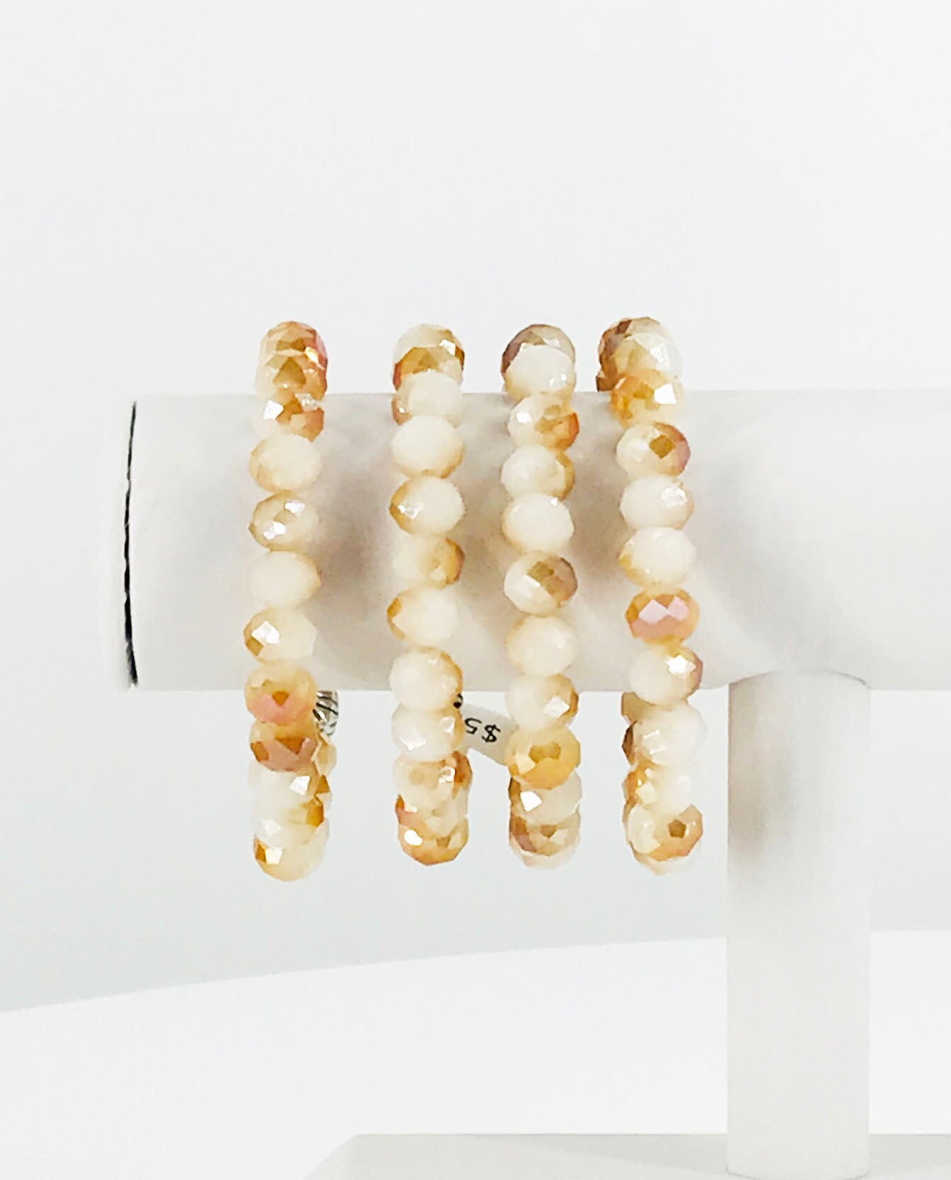 Beige Champagne Glass Bead Stretchy Bracelet