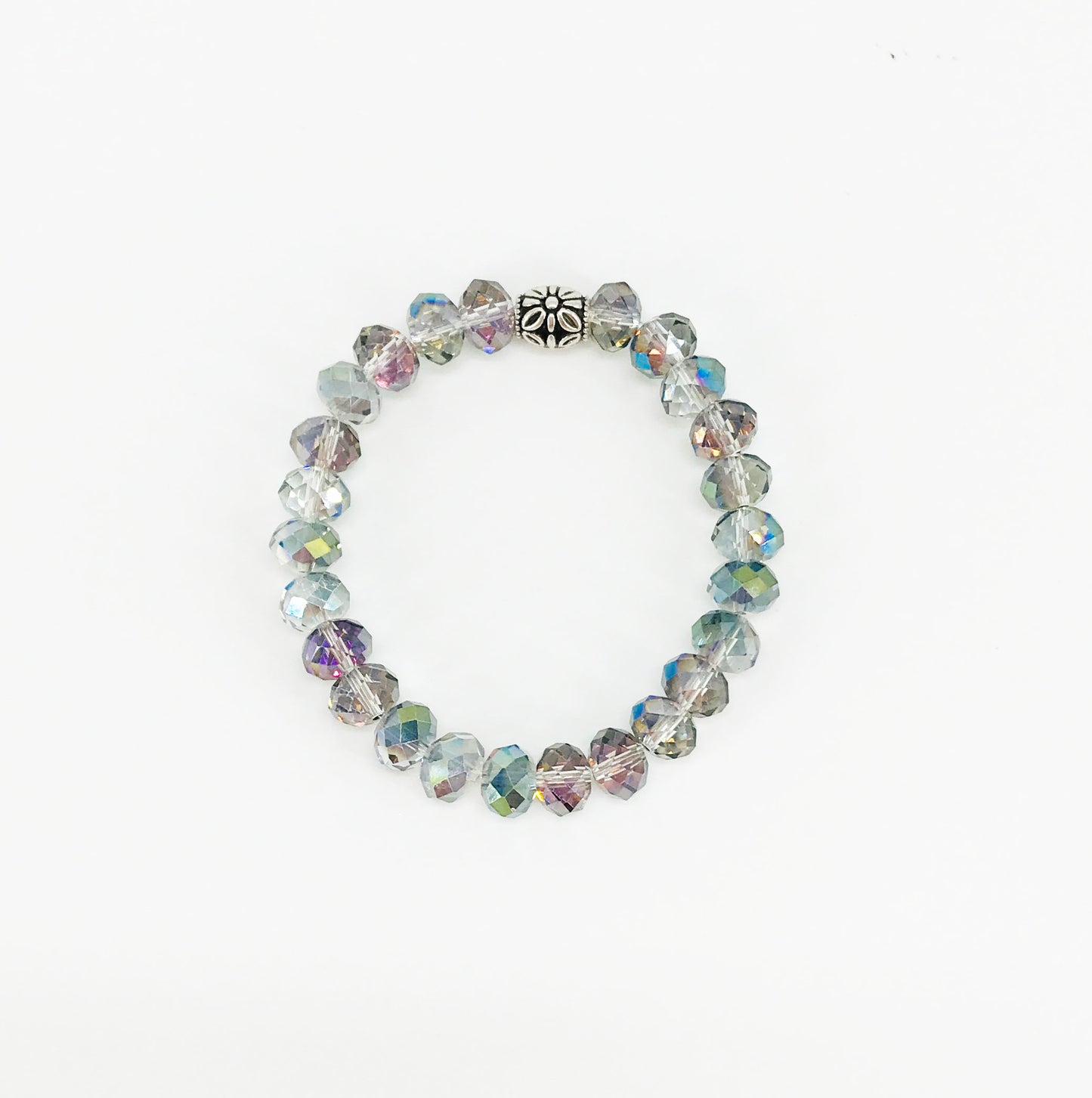 Iridescent Multi-Color Glass Bead Stretchy Bracelet