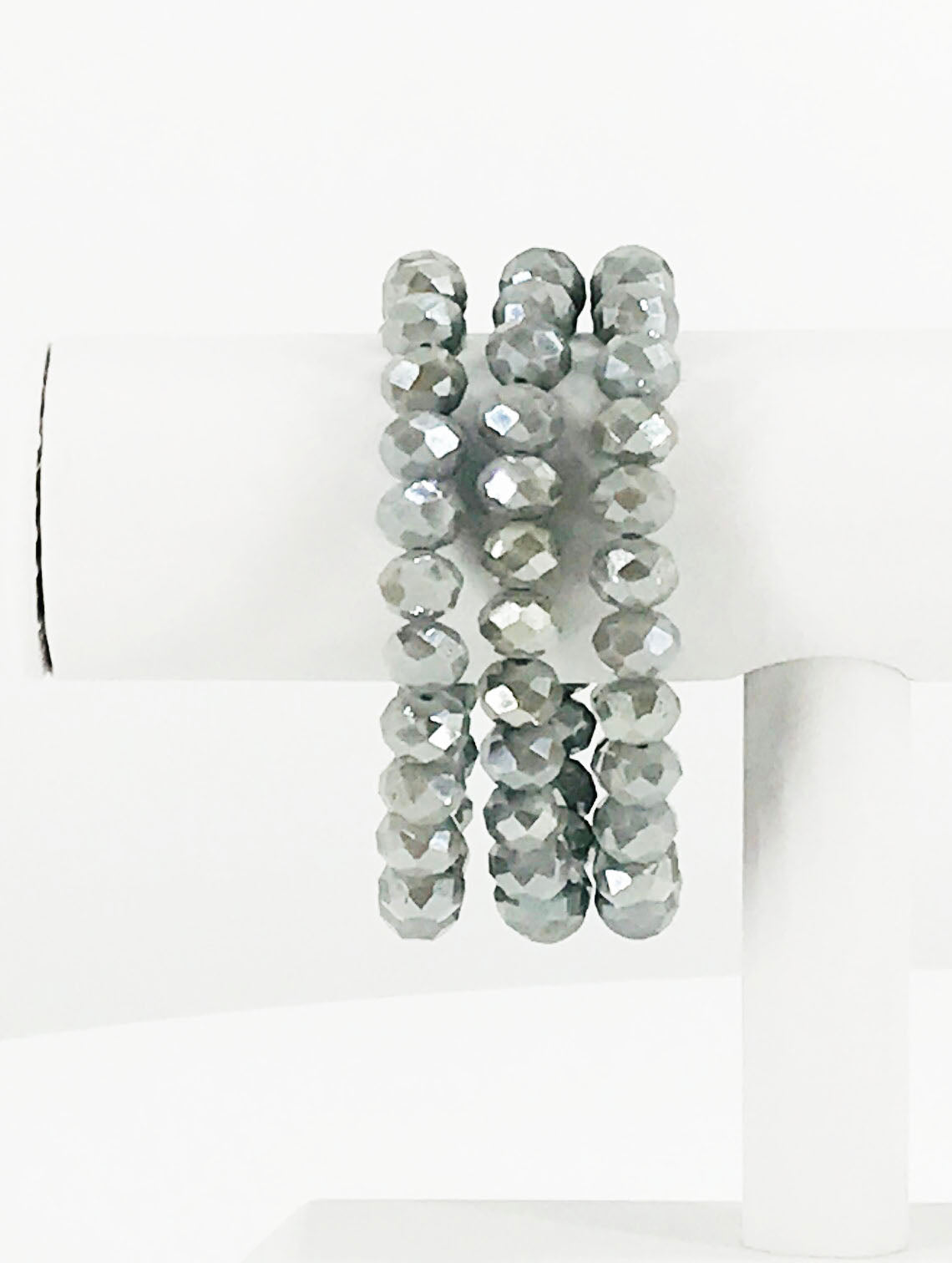 Gray Glass Bead Stretchy Bracelet