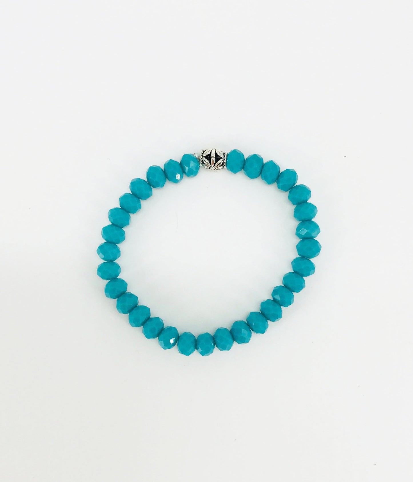 Darker Turquoise Glass Bead Stretchy Bracelet