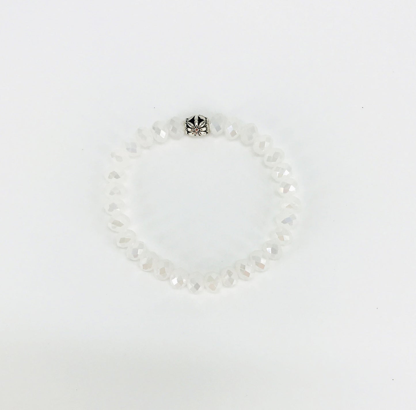 White AB Glass Bead Stretchy Bracelet