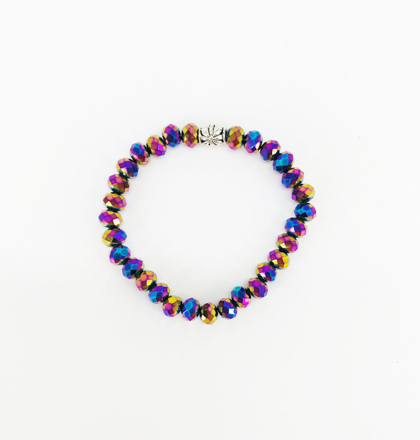Metallic Multi-Color Glass Bead Stretchy Bracelet