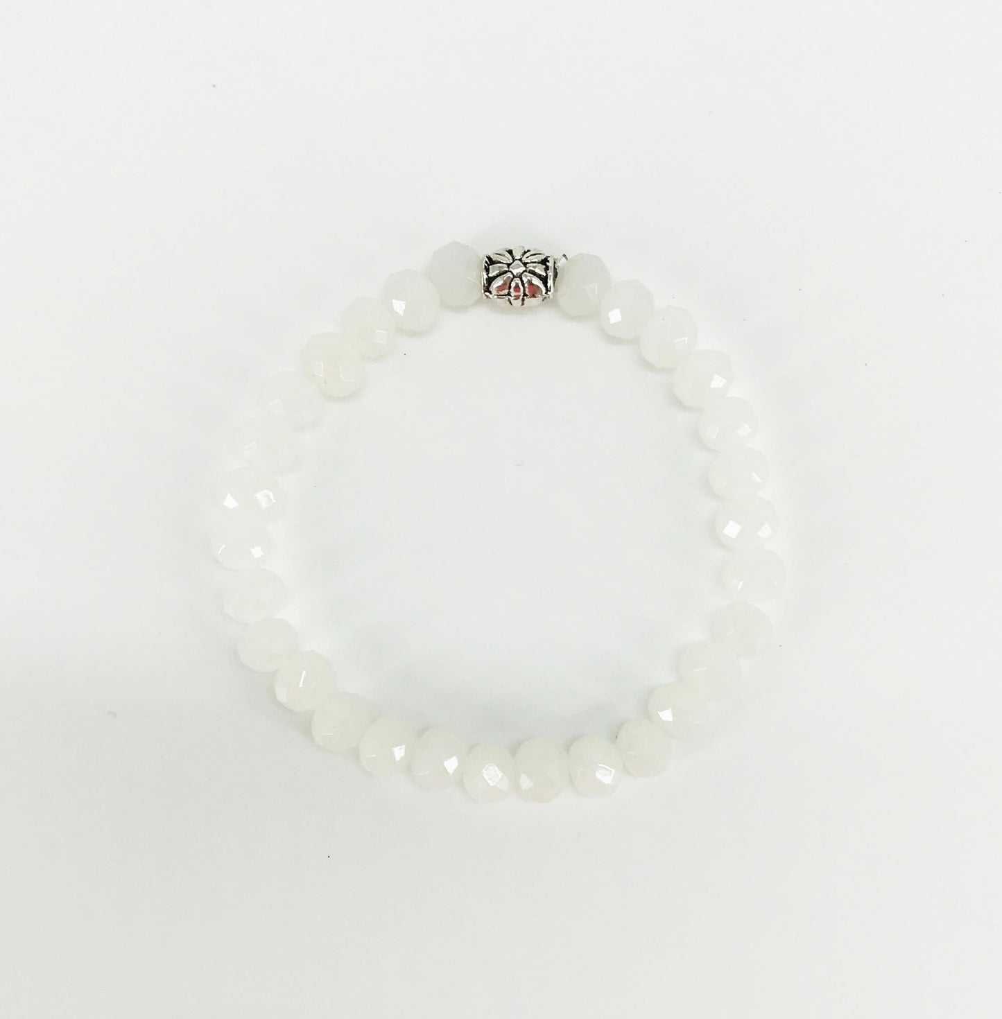 White Glass Bead Stretchy Bracelet