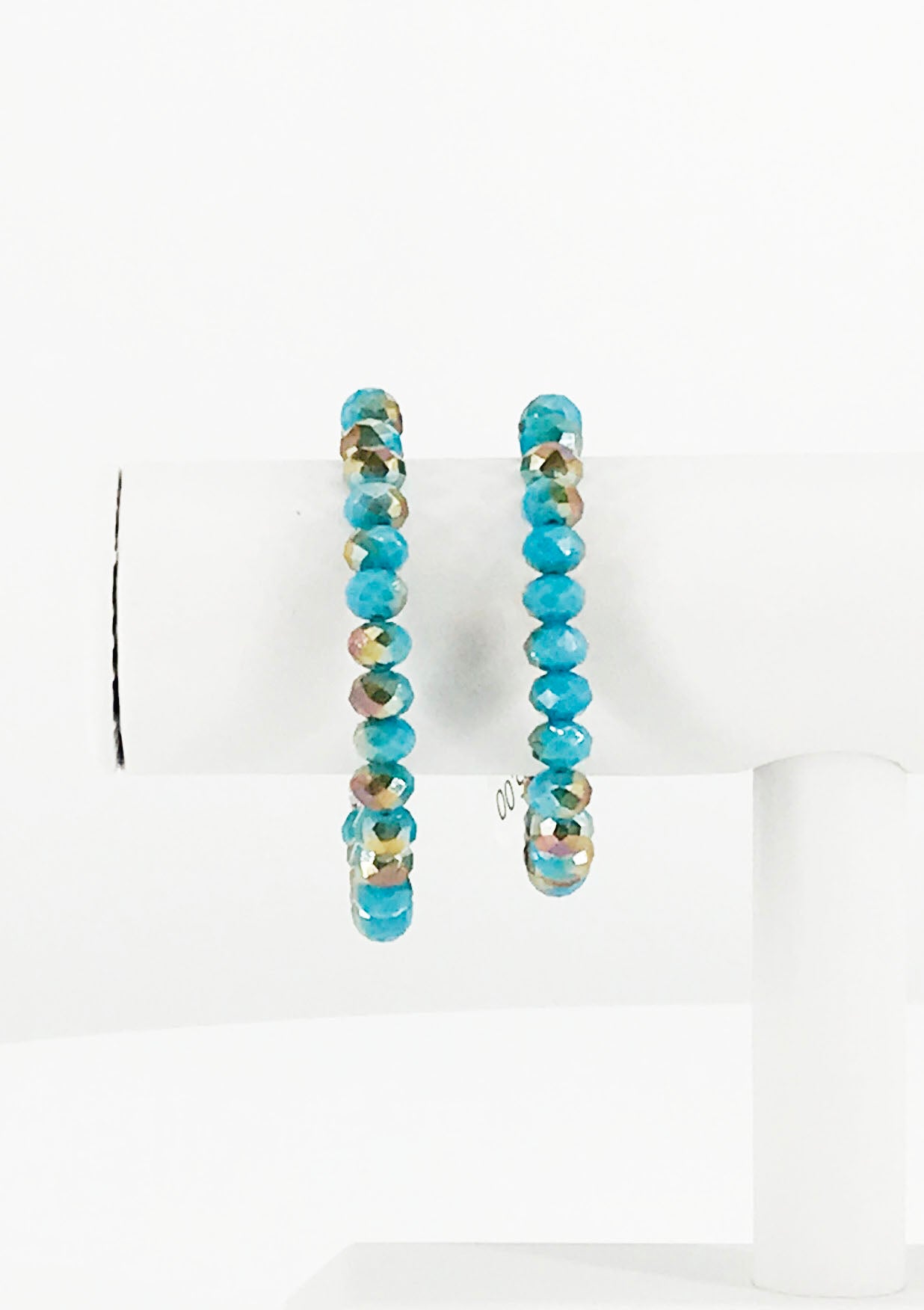 Aqua & Bronze Glass Bead Stretchy Bracelet