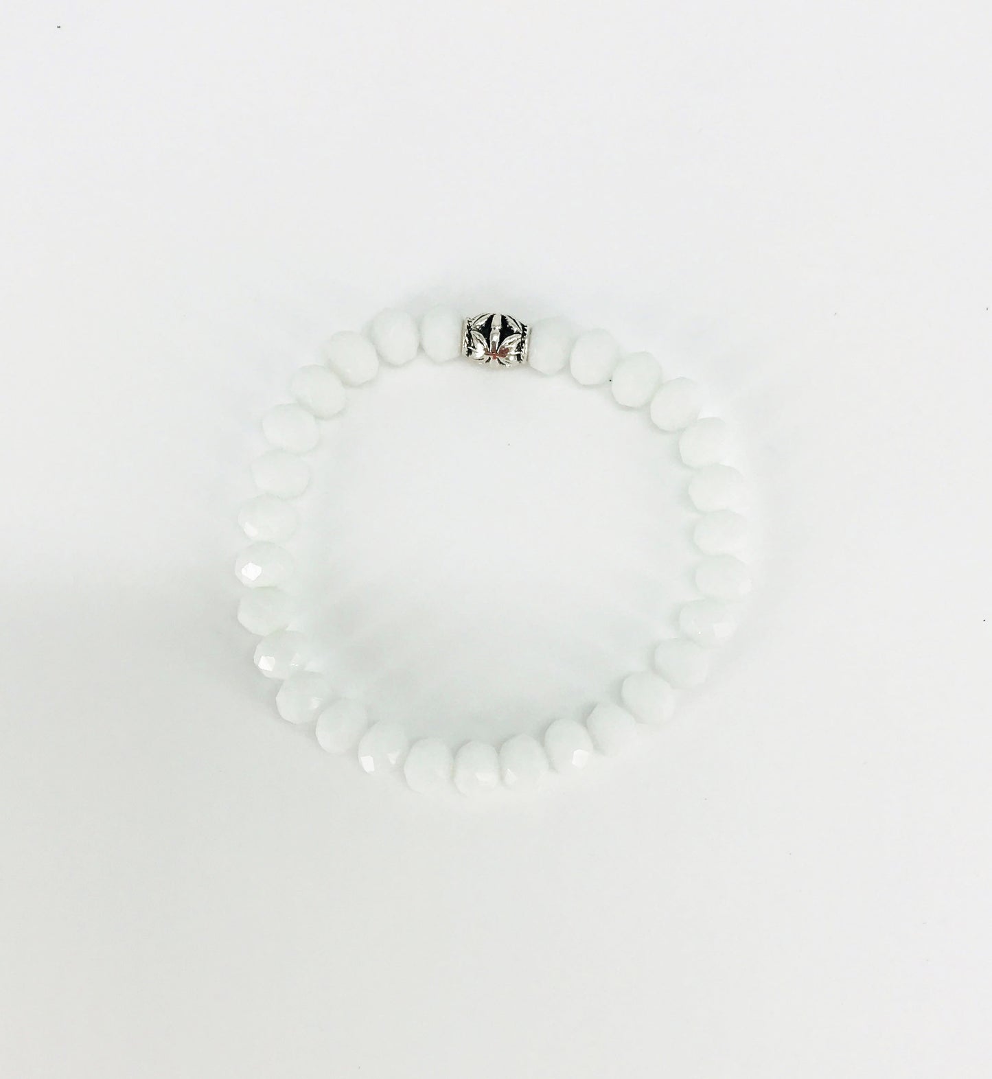 Matte White Glass Bead Stretchy Bracelet