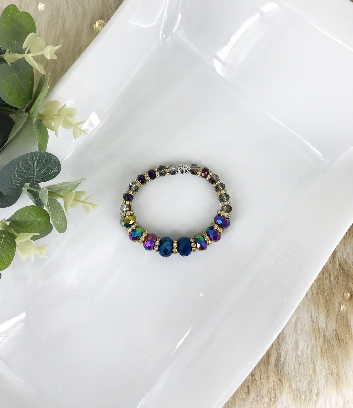 Glass Bead Stretchy Bracelet - B1441