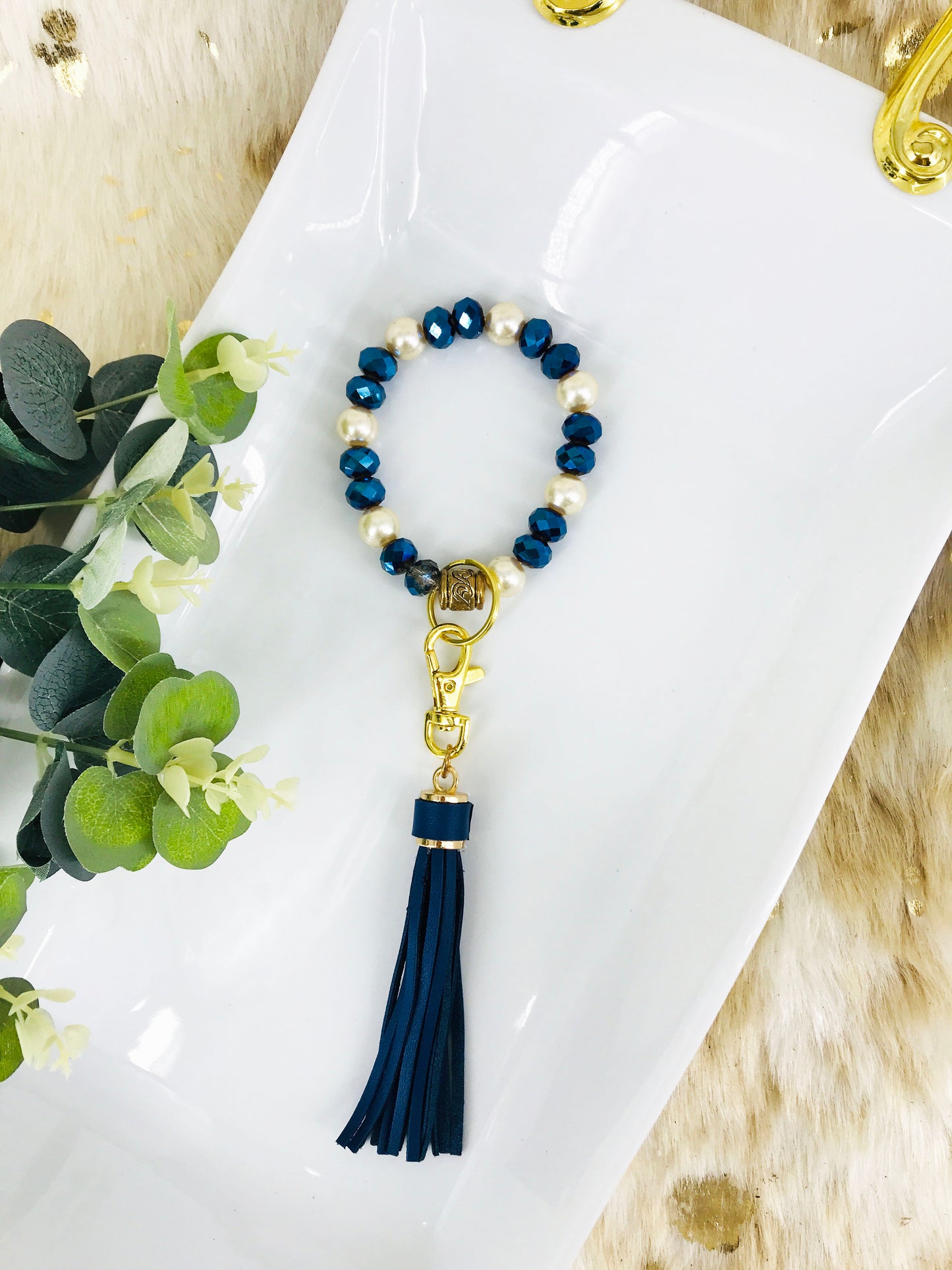 Glass Bead Bracelet Keychain - K151