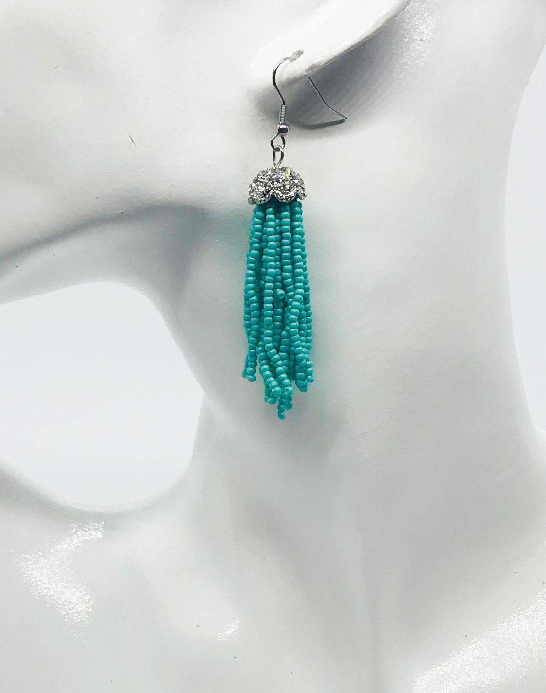 Turquoise Boho Style Glass Bead Tassel Earrings - E19-142