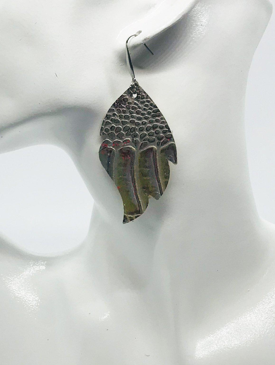 Rainbow Lizard Feather Drop Earrings