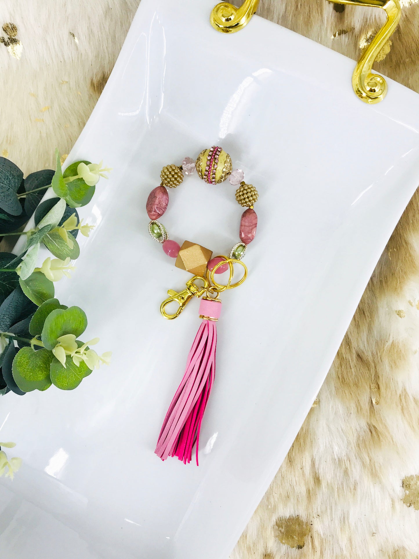 Glass Bead Bracelet Keychain - K207