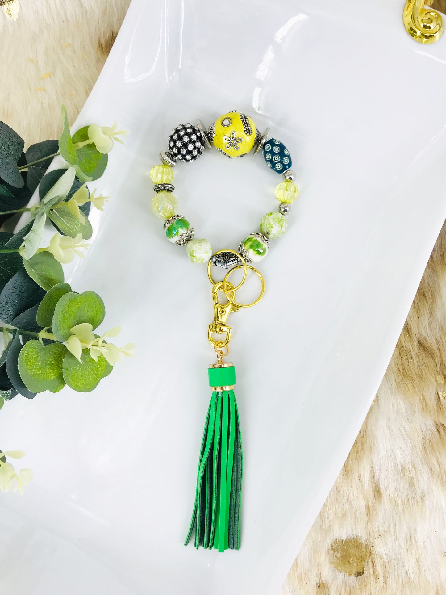 Glass Bead Bracelet Keychain – K258