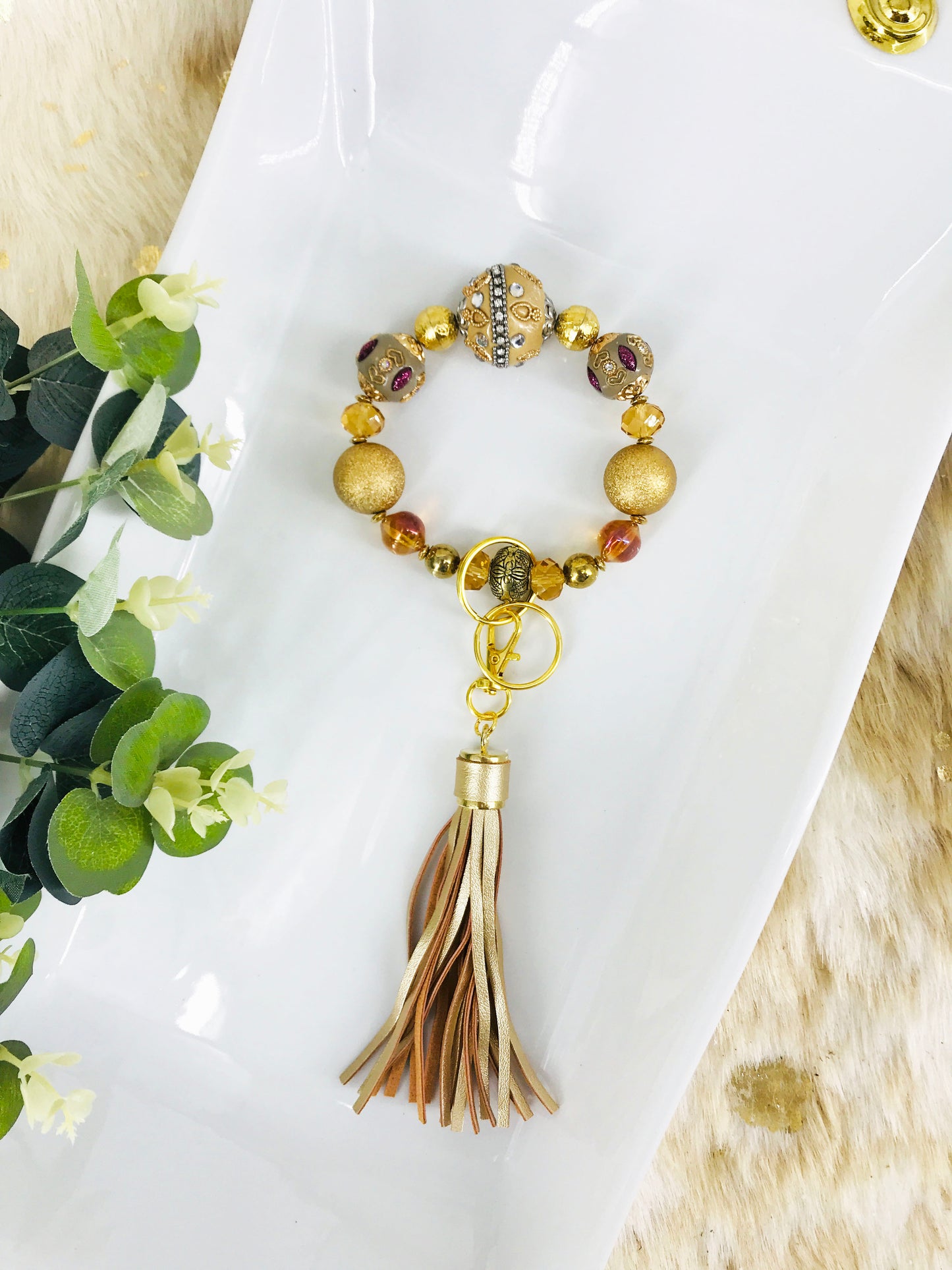 Glass Bead Bracelet Keychain - K280