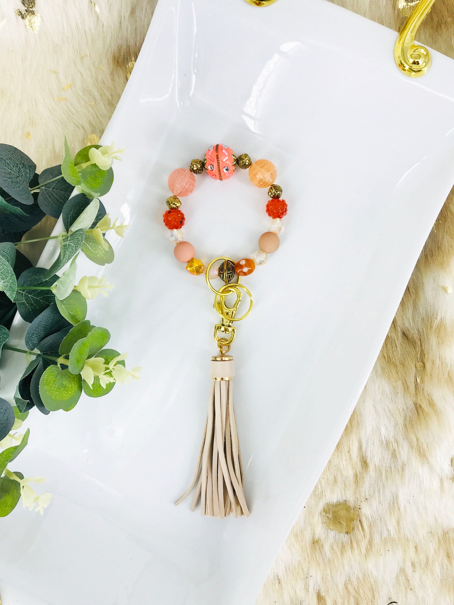 Glass Bead Bracelet Keychain - K281
