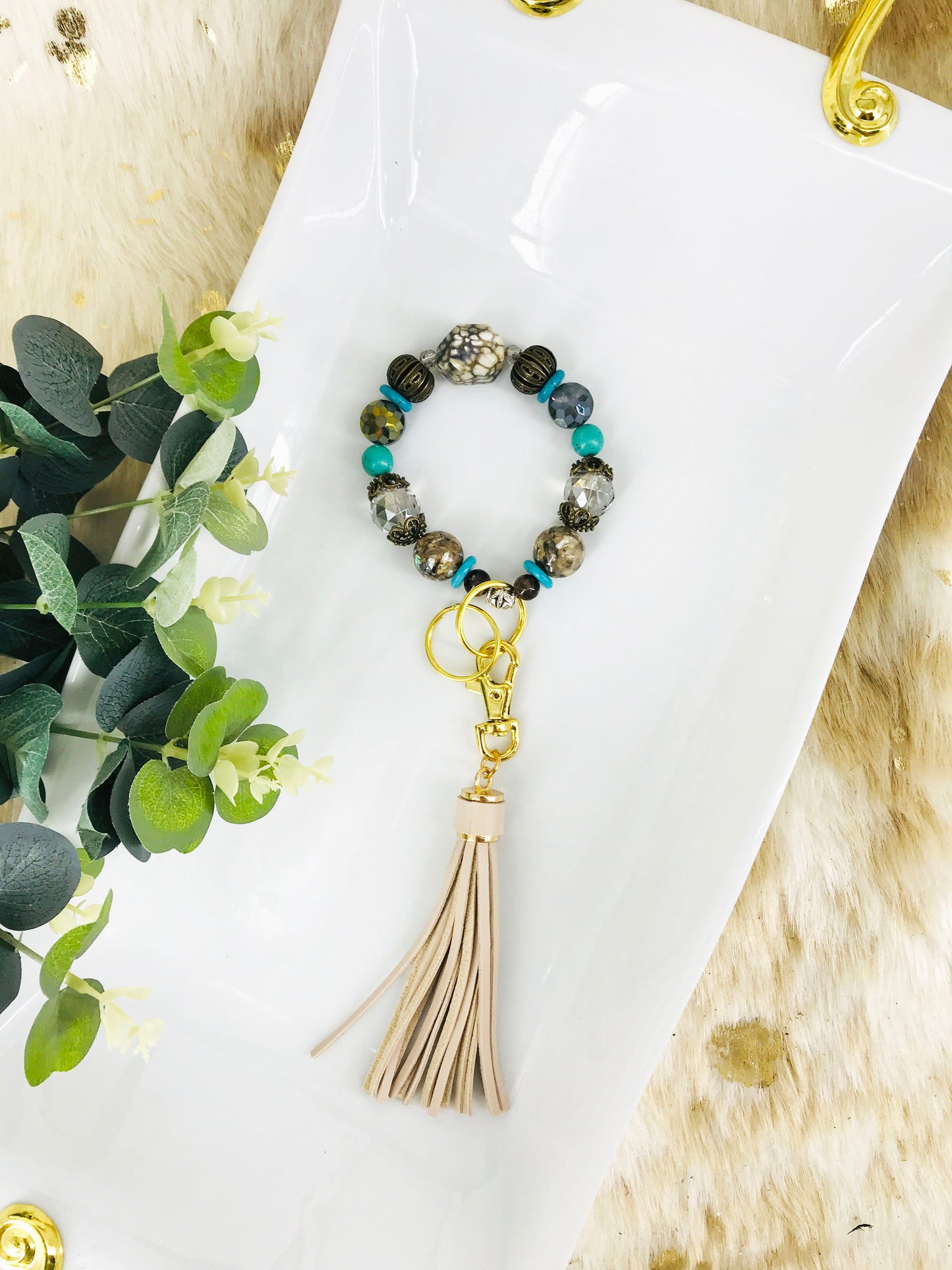 Glass Bead Bracelet Keychain - K287