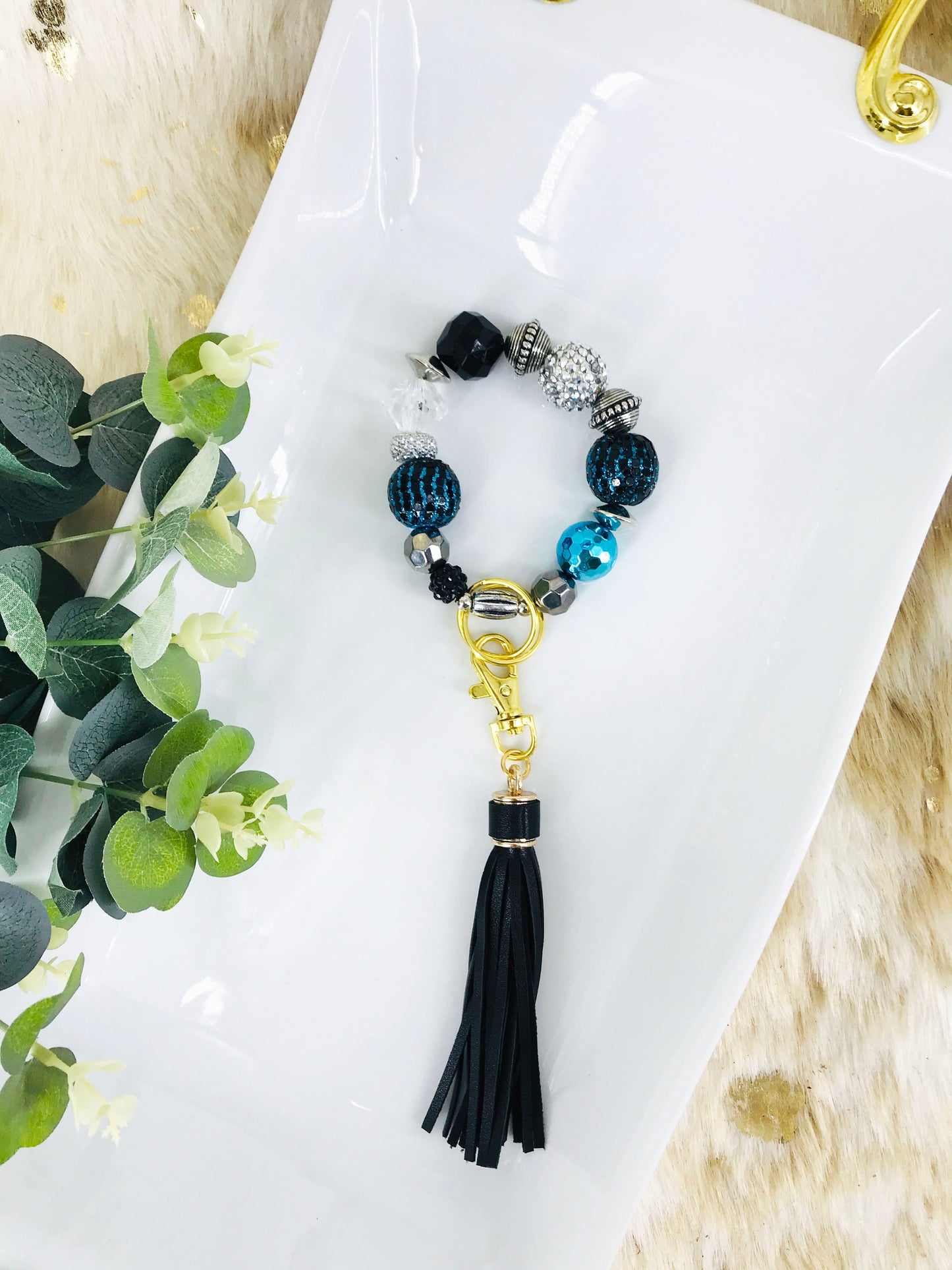 Glass Bead Bracelet Keychain - K288