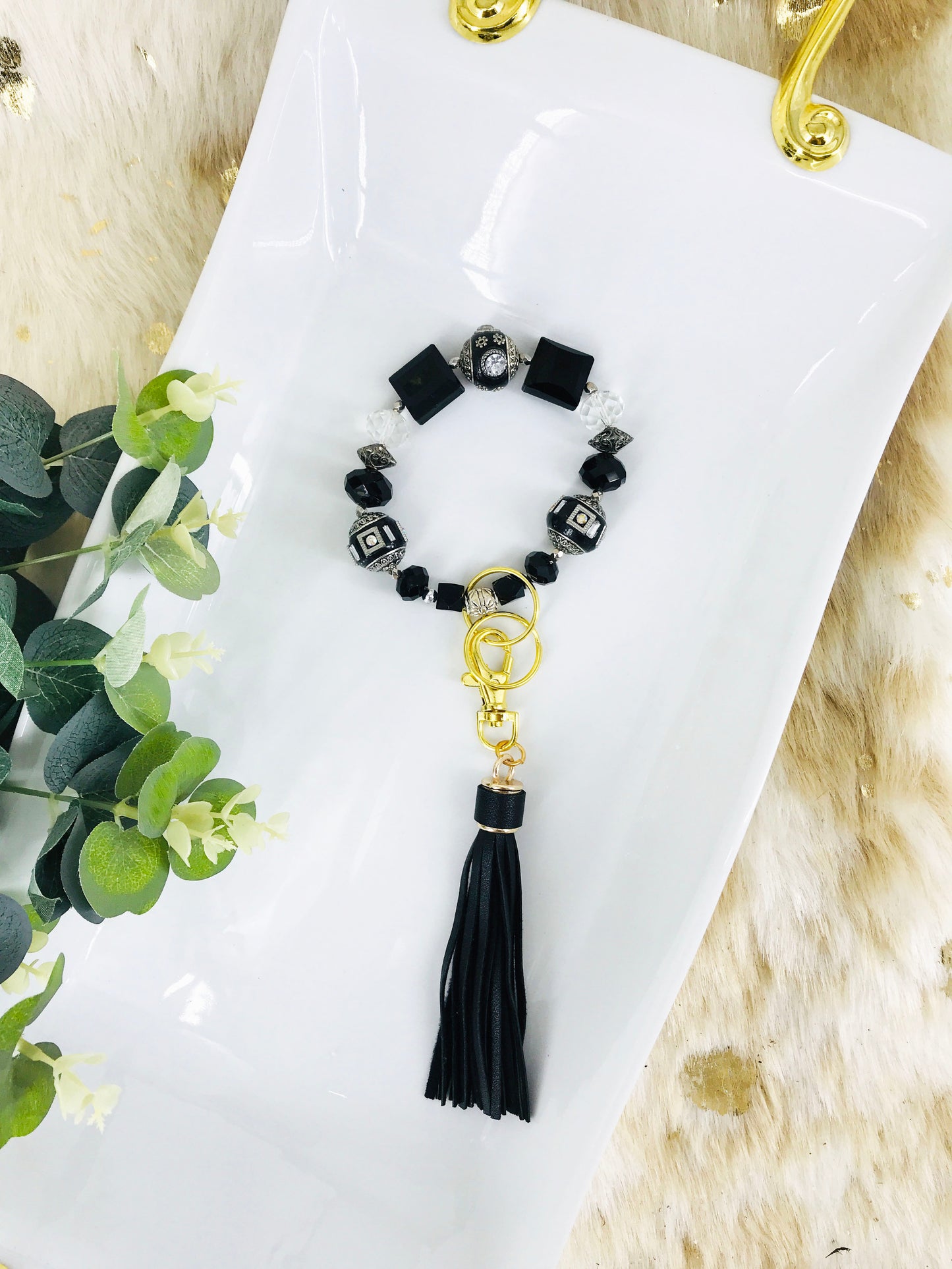 Glass Bead Bracelet Keychain - K290