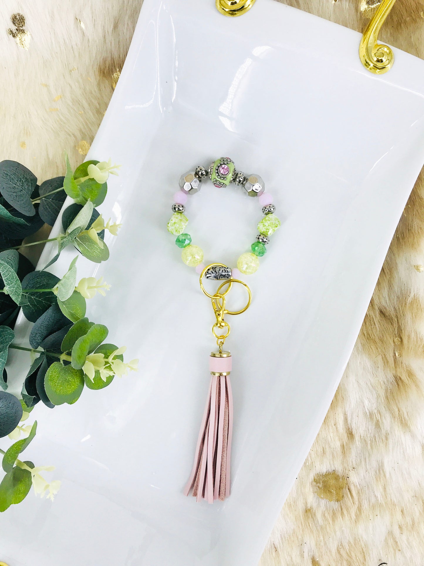 Glass Bead Bracelet Keychain - K291
