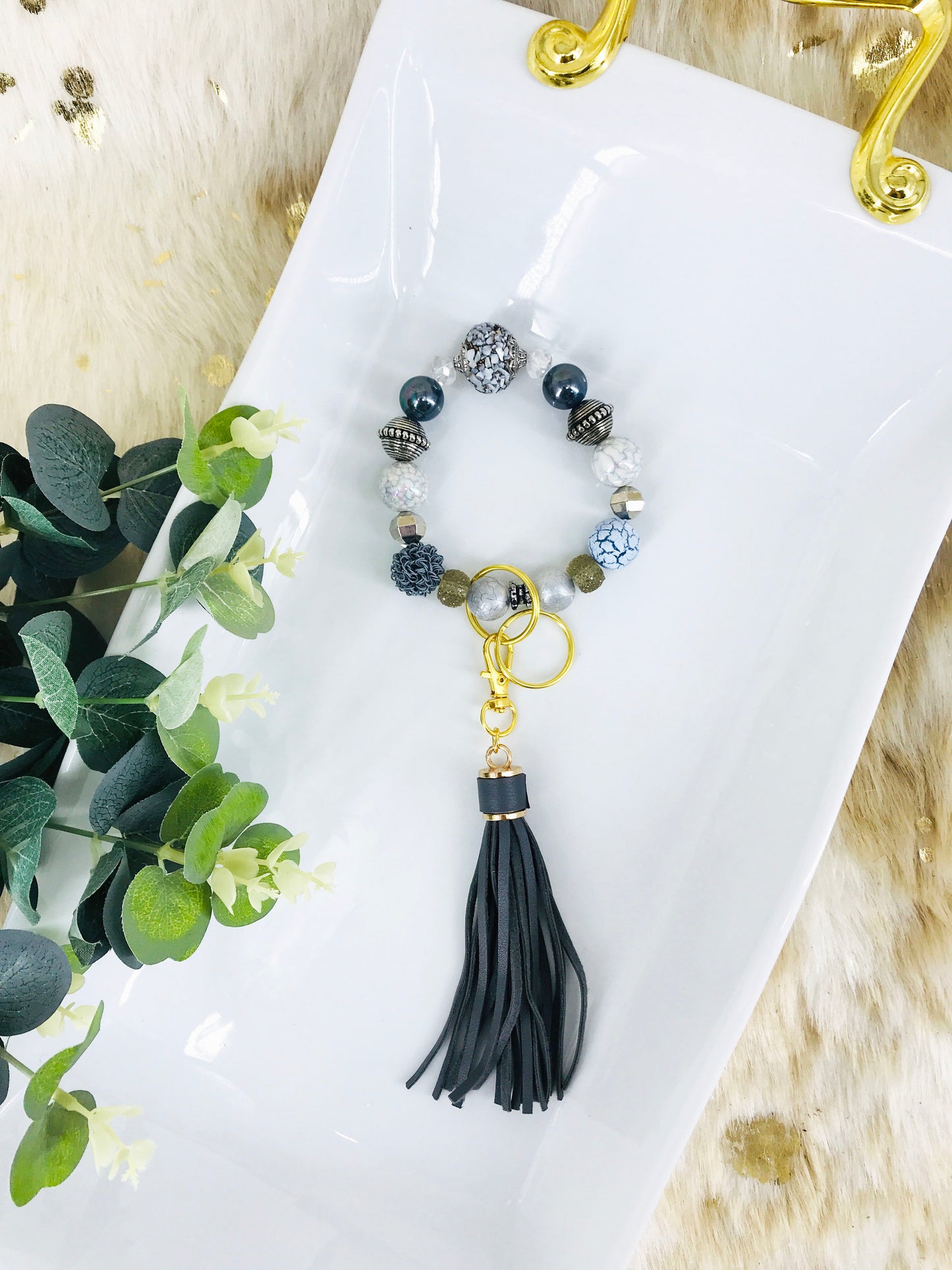 Glass Bead Bracelet Keychain - K292