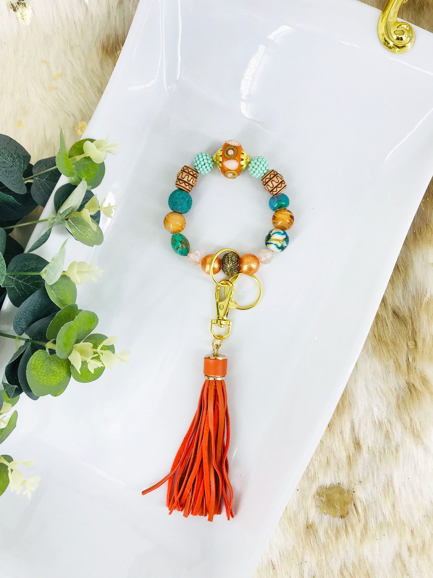 Glass Bead Bracelet Keychain - K295