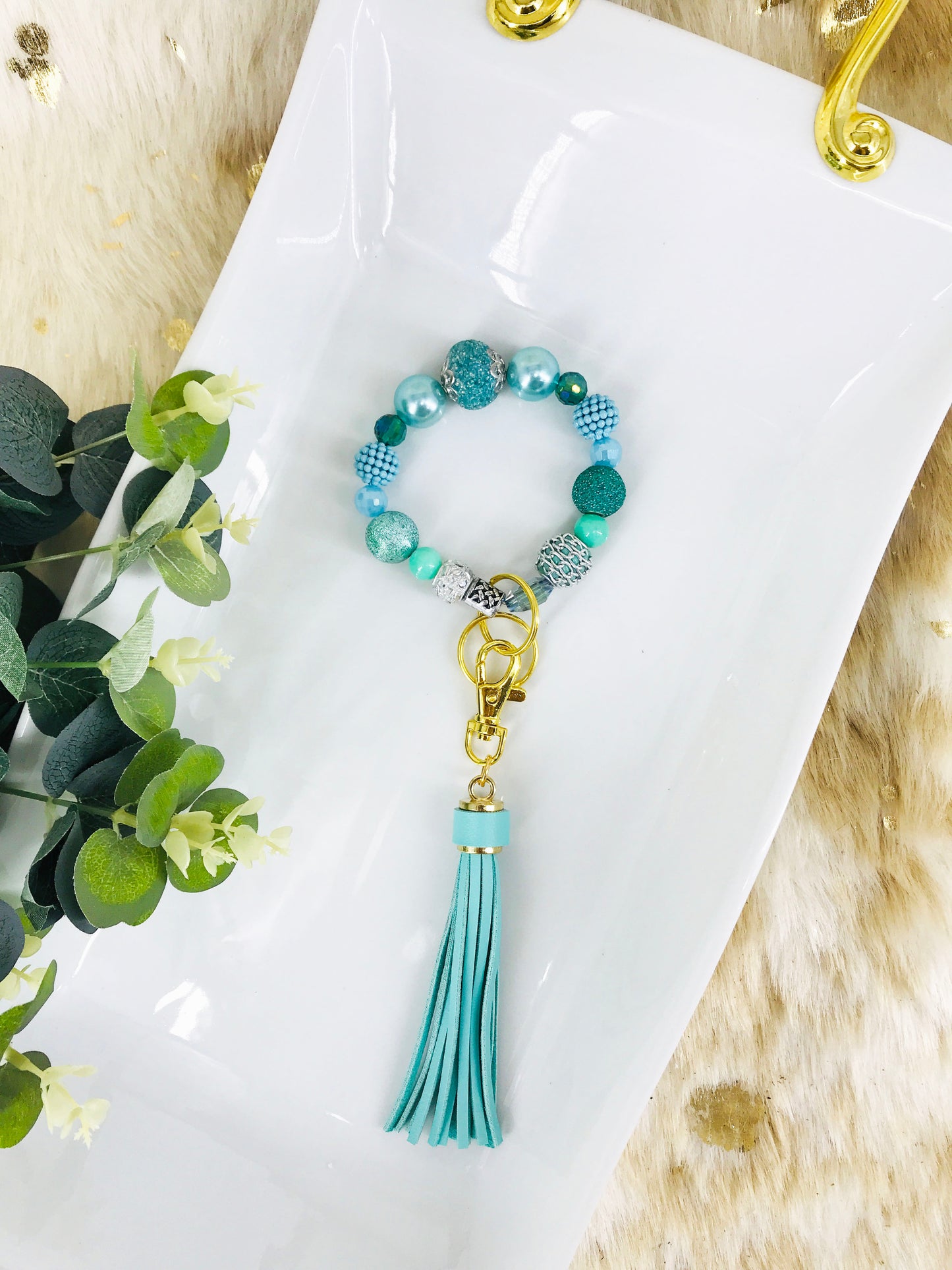 Glass Bead Bracelet Keychain - K296
