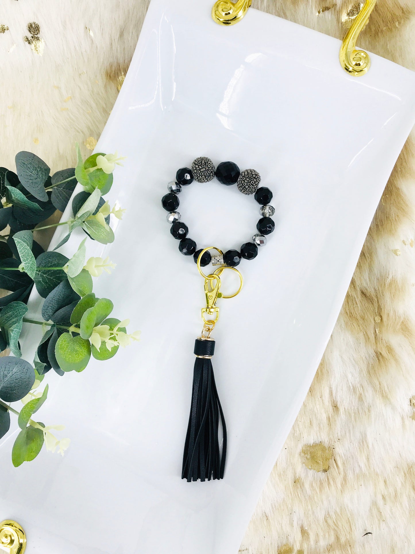 Glass Bead Bracelet Keychain - K297